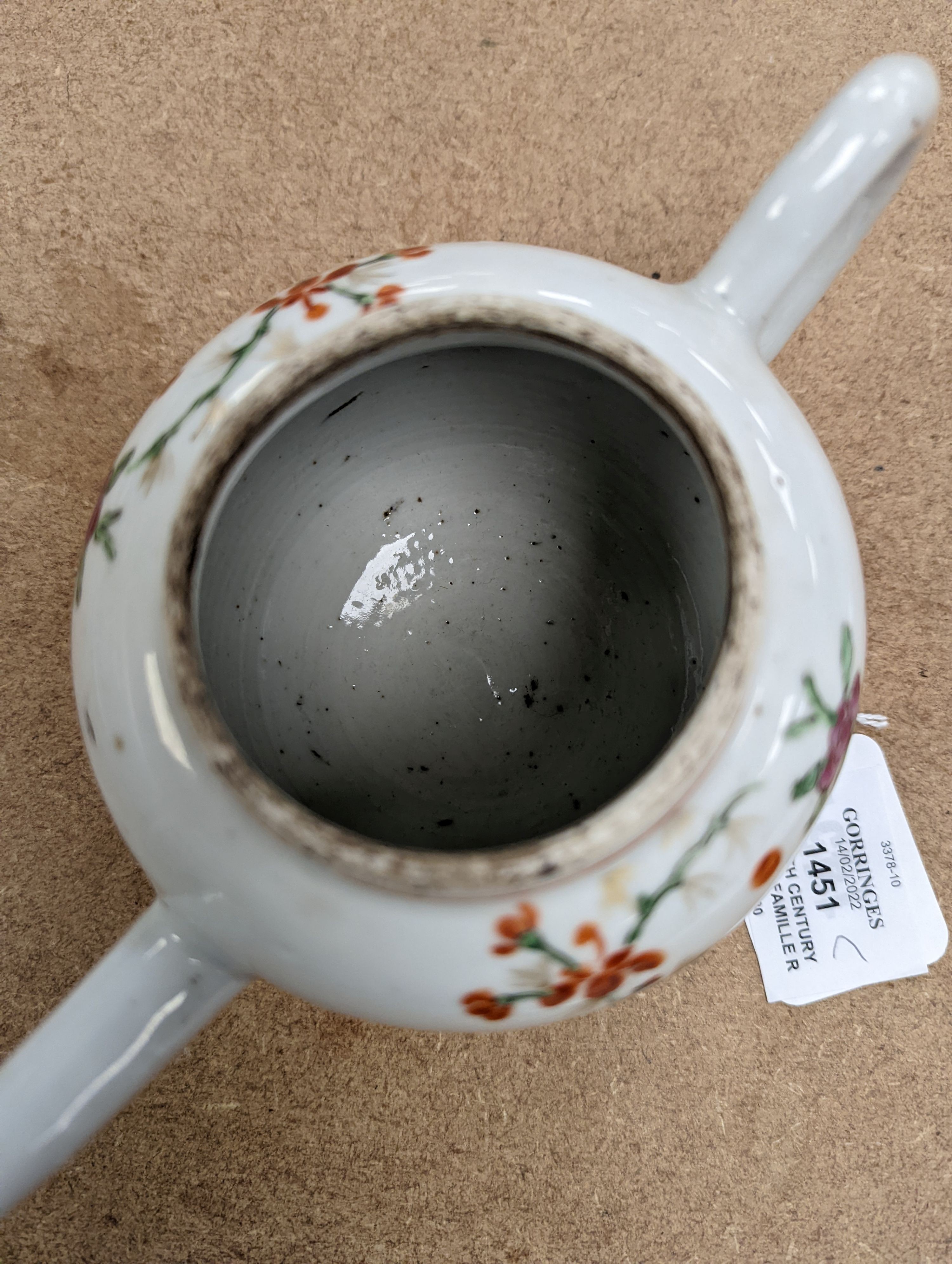 An 18th century Chinese famille rose teapot and associated cover 13cm